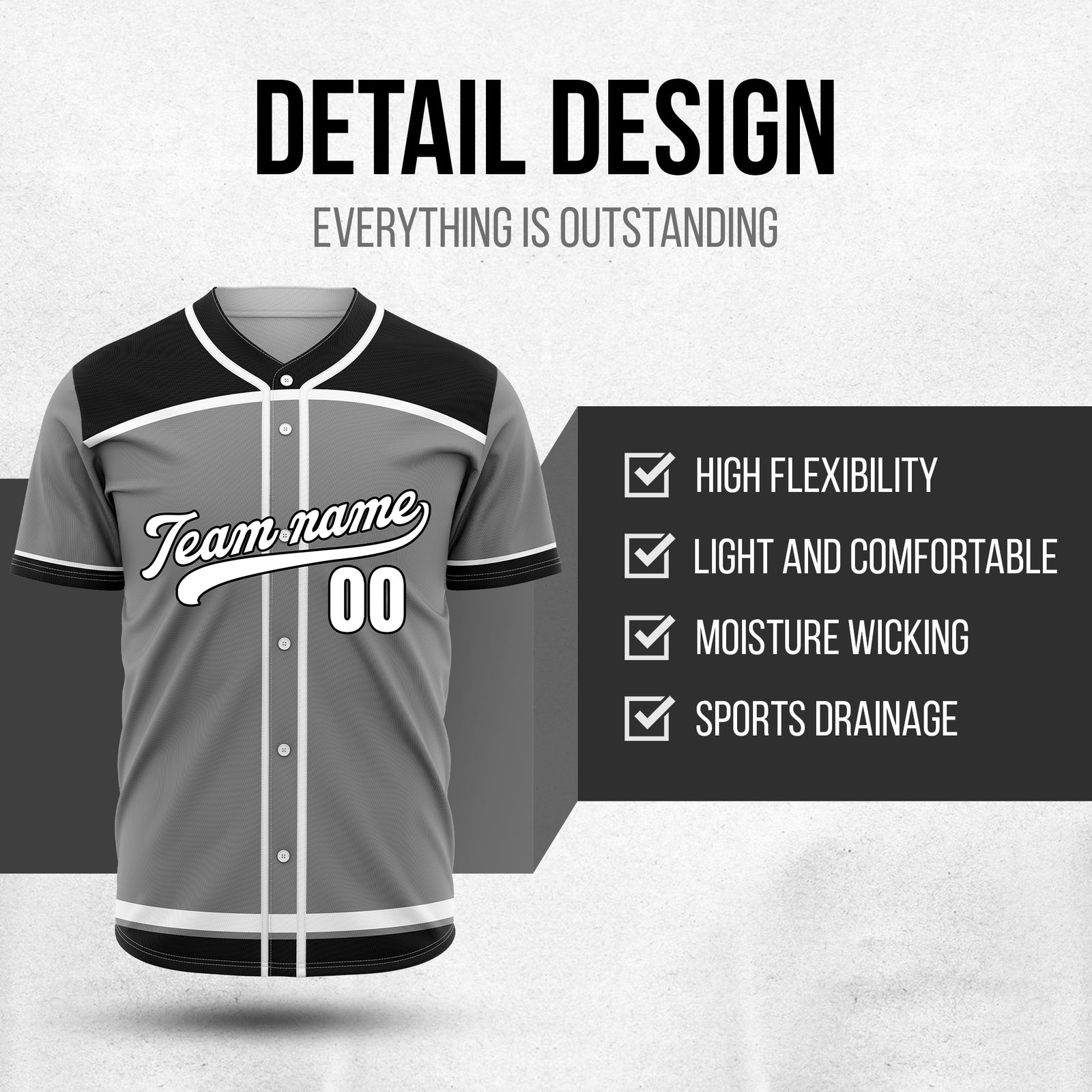 Custom Marquee Classic Baseball Grey Sports Jersey Personalized Uniform with Name & Number