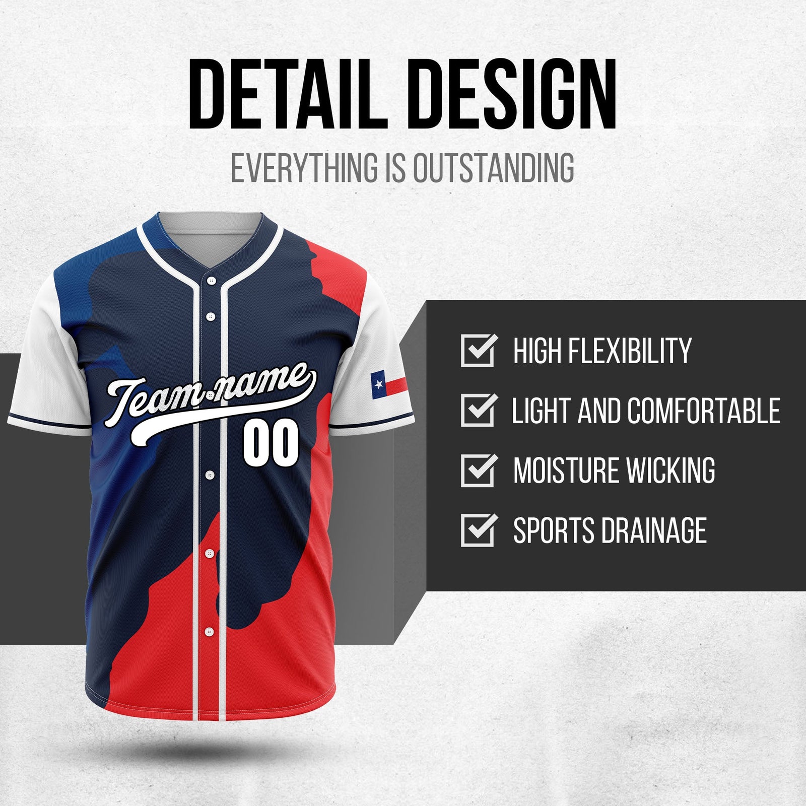 Custom Texas Freedom Baseball Sports Jersey Personalized Uniform with Name & Number