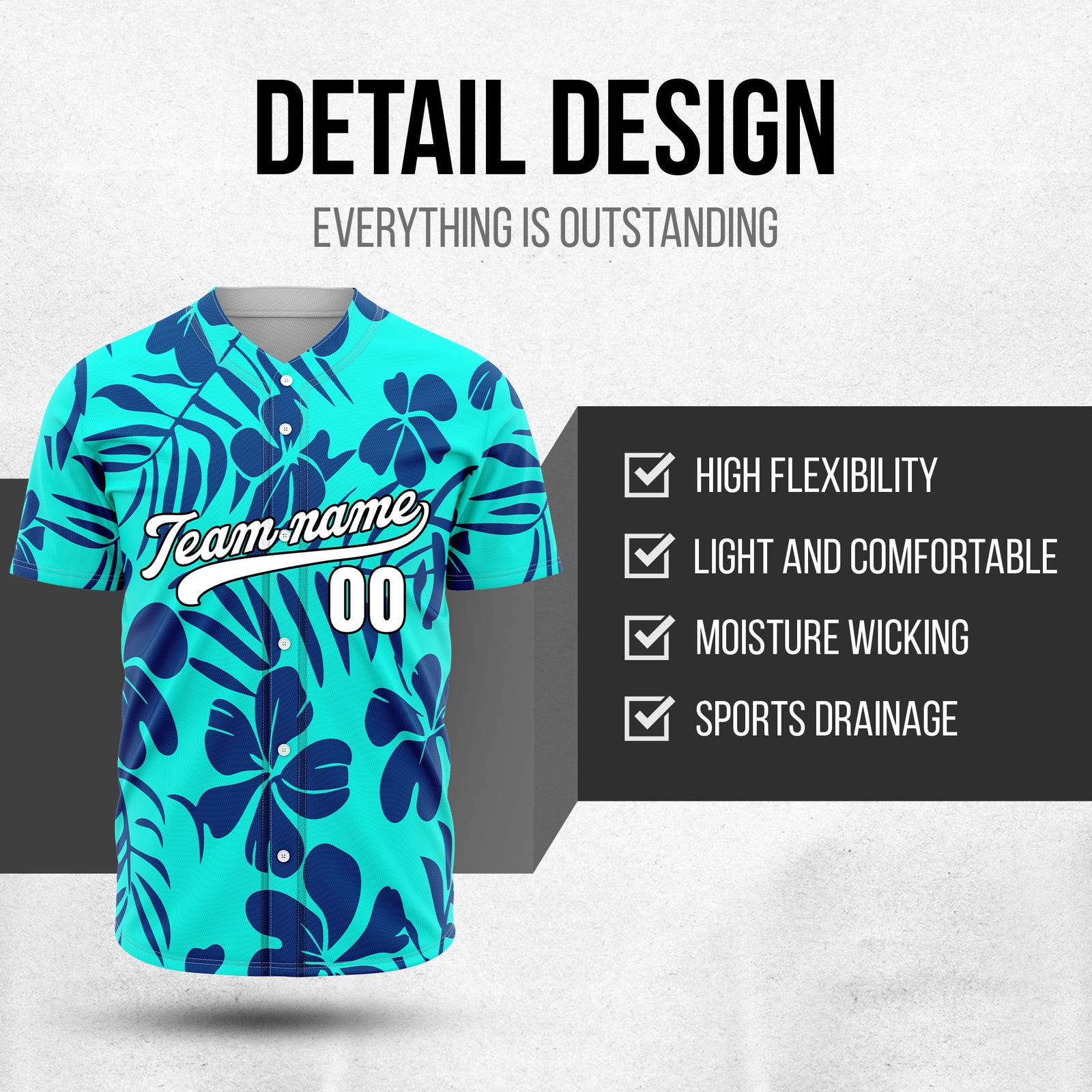 Custom Hawaiian Aqua Baseball Sports Jersey Personalized Uniform with Name & Number