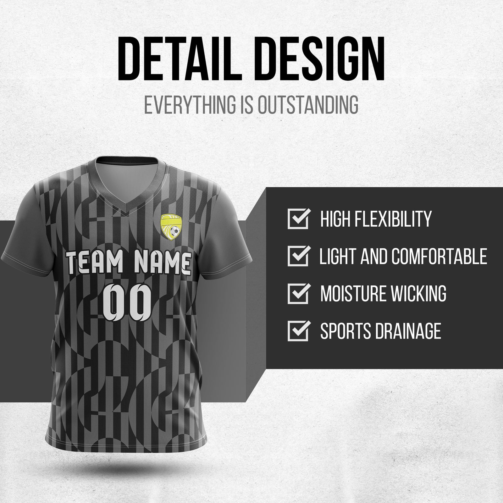 Custom Pulse Grid V-Full Pattern Dark Grey Soccer sport Tops Jersey