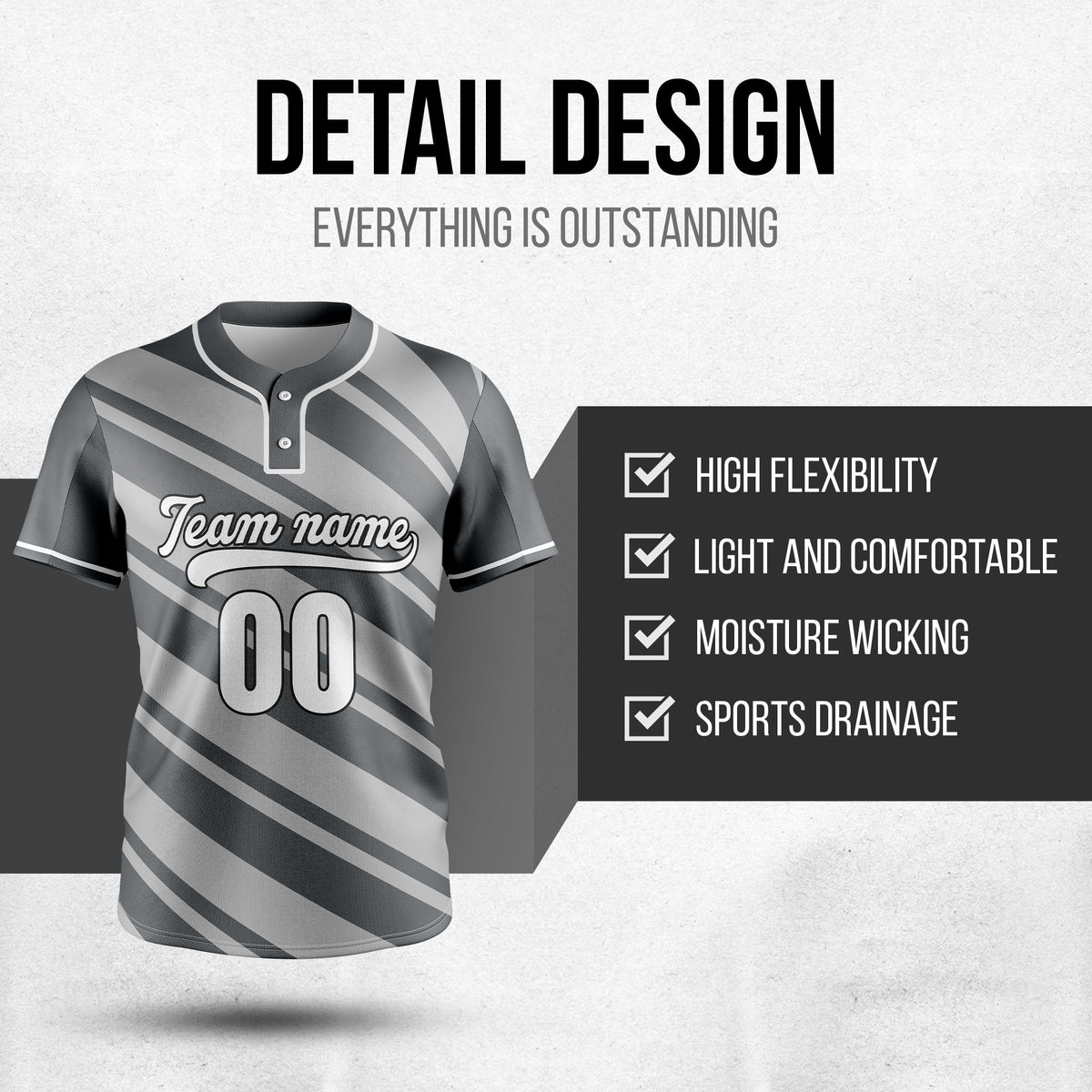 Custom Bold Flow Dark Grey Baseball Sports Jersey Personalized Uniform with Name & Number