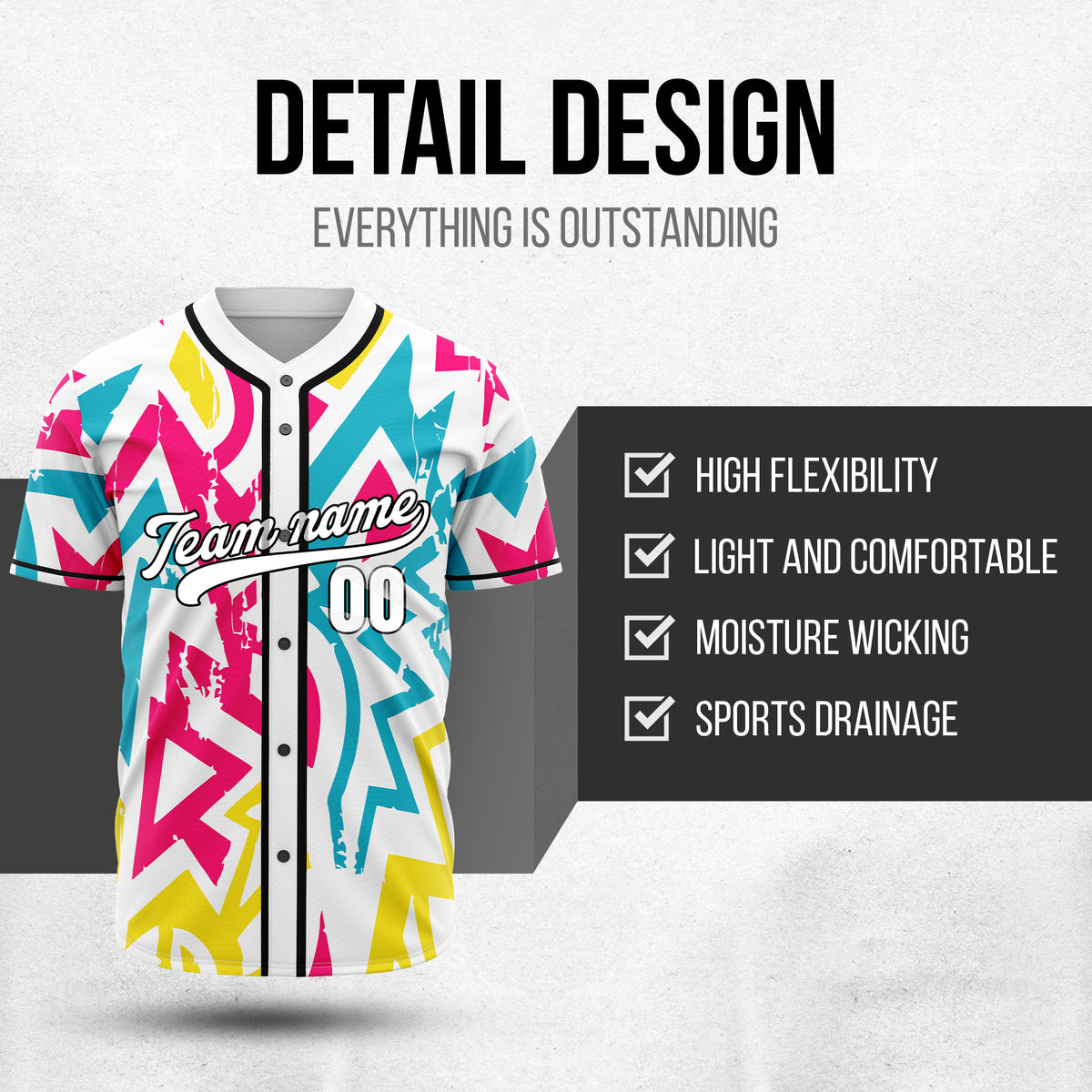 Custom Splash White Baseball Sports Jersey Personalized Uniform with Name & Number