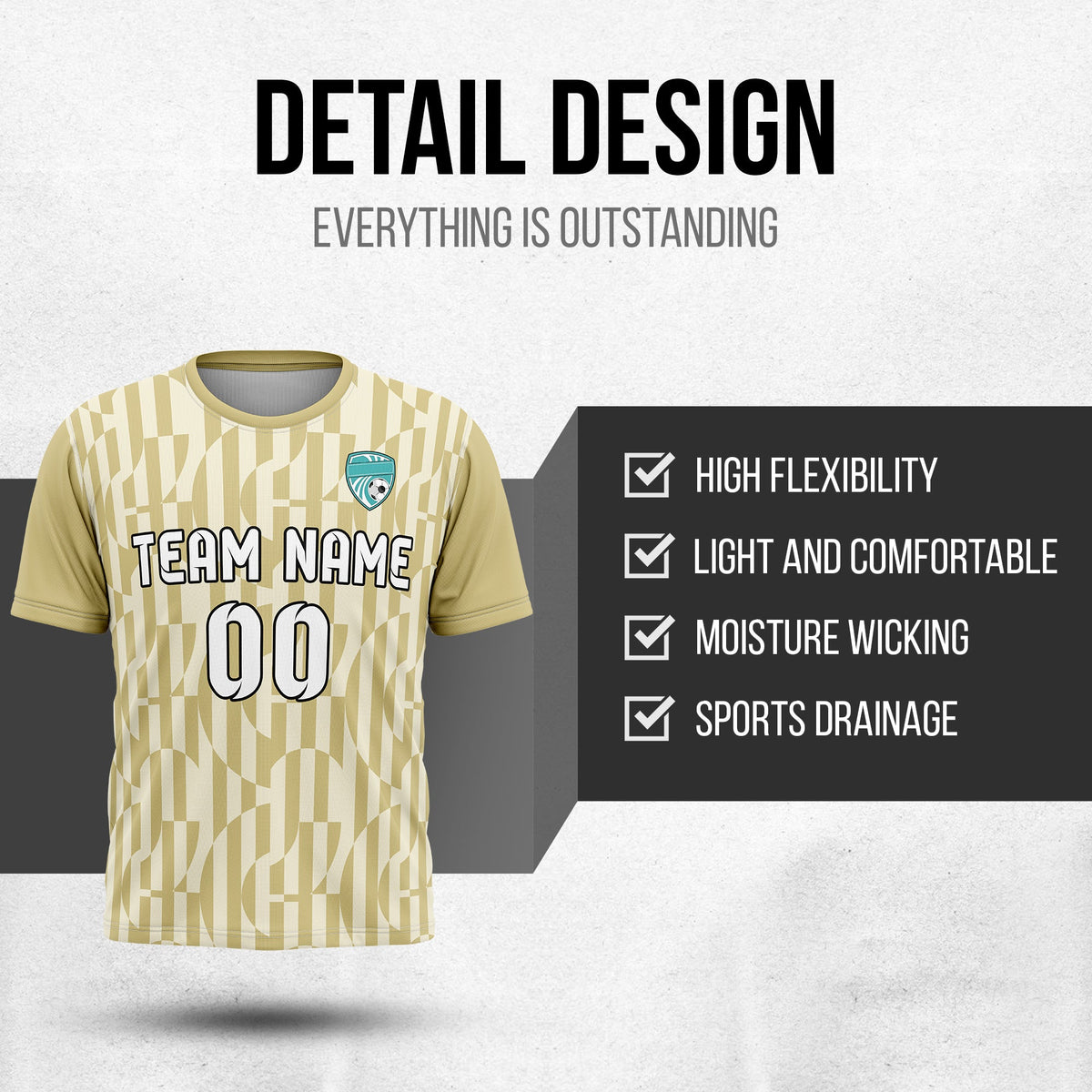 Soccer Jersey - Round Neck - Full Pattern - Design 4 - Khakhii