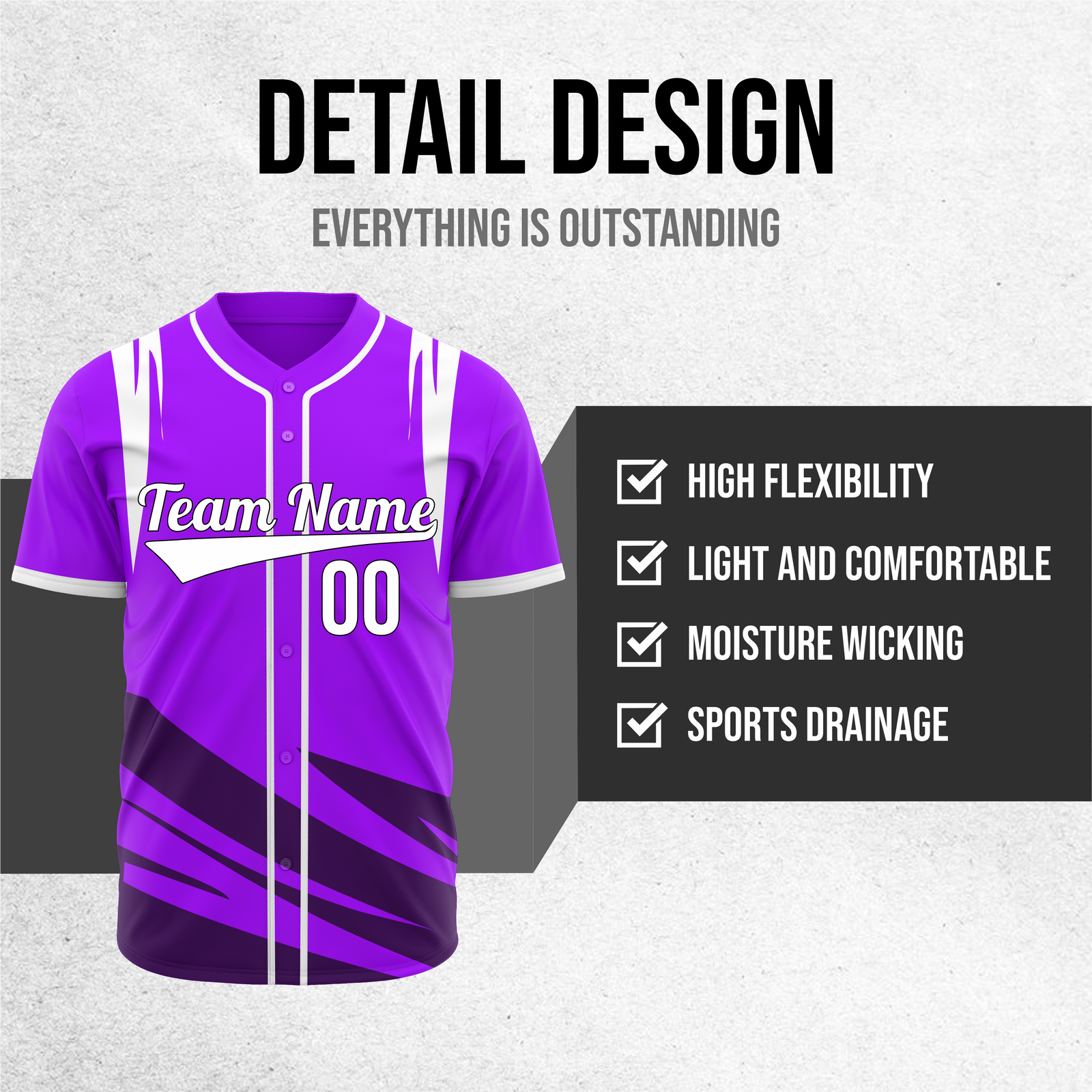 Custom Curve Edge Baseball Purple Sports Jersey Personalized Uniform with Name & Number