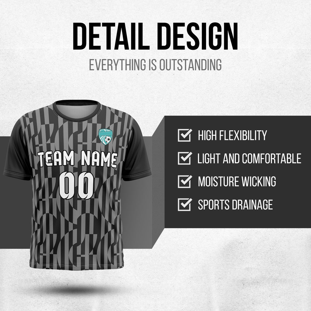 Custom Pulse Grid R-Full Pattern Soccer Dark Grey Sport Tops Jersey