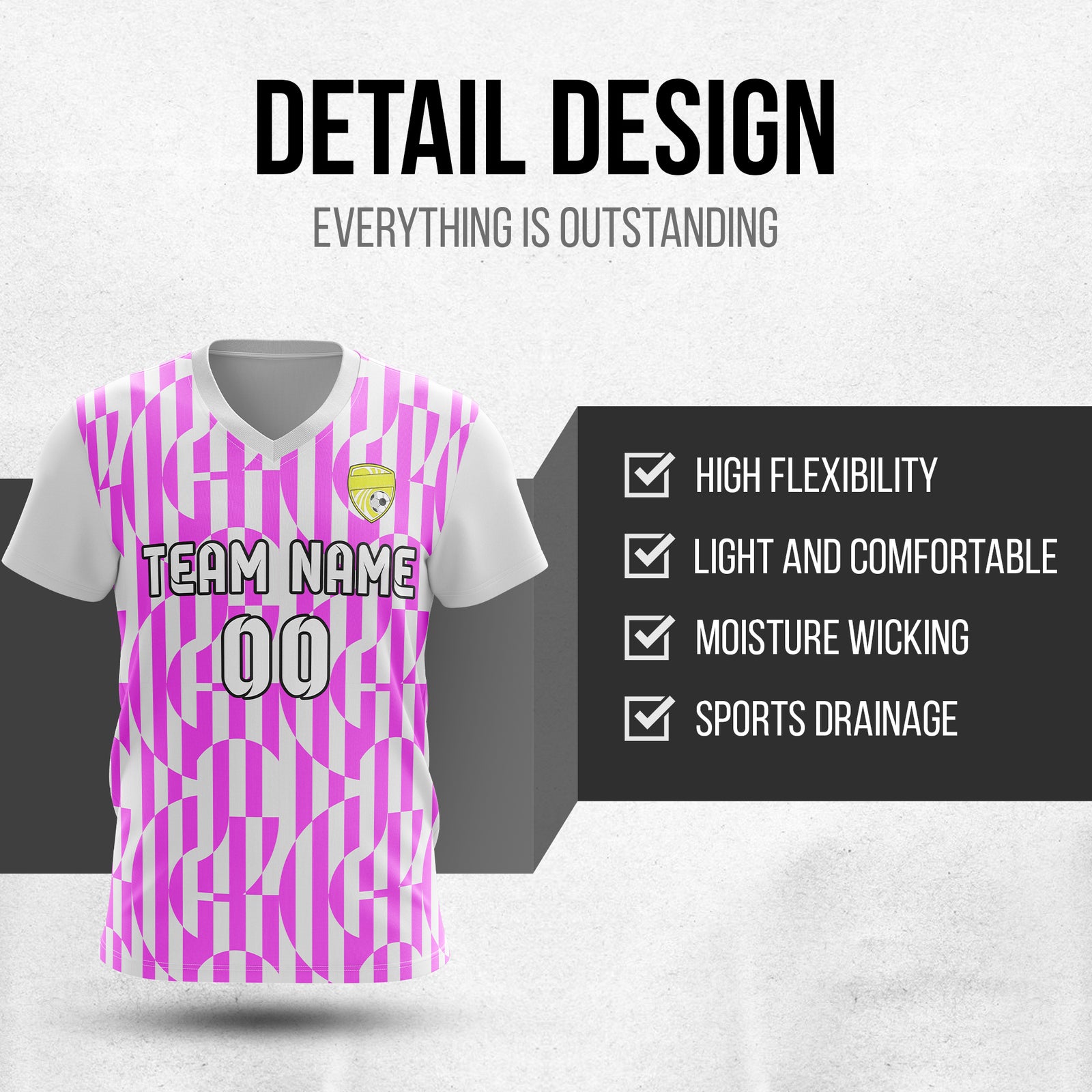 Custom Pulse Grid V-Full Pattern White Soccer sport Tops Jersey
