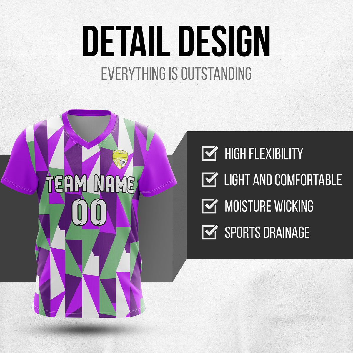 Custom Crystal V-Full Pattern Purple Soccer sport Tops Jersey