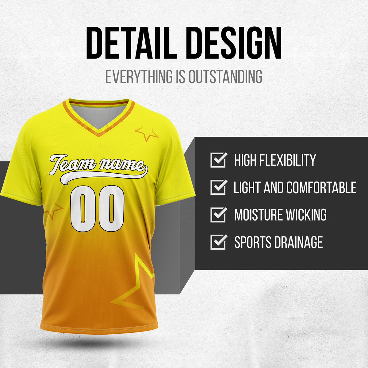 Custom Star Gradient Baseball Yellow Sports Jersey Personalized Uniform with Name & Number