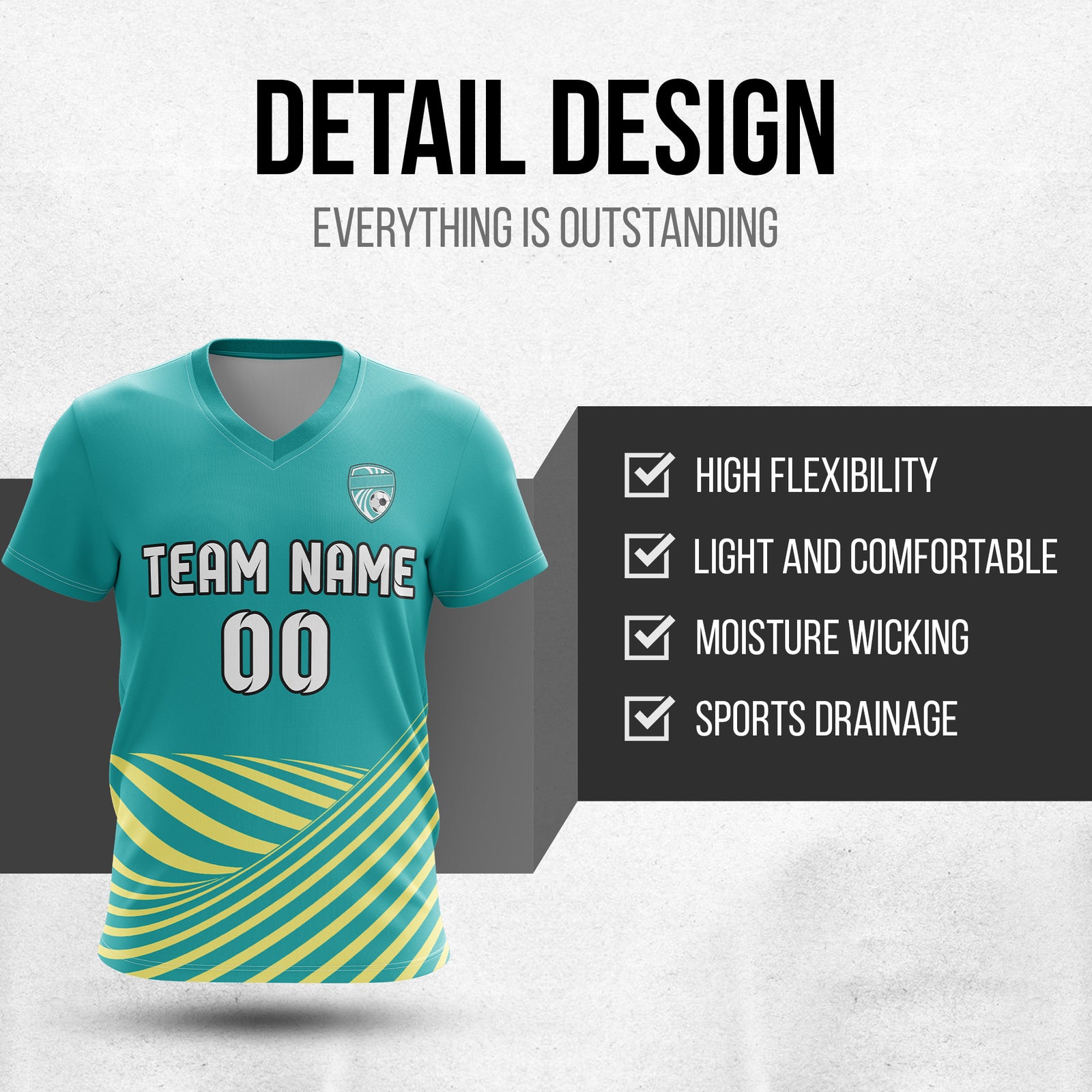 Custom WaveLine Stripe V-Neck Teal Soccer sport Tops Jersey
