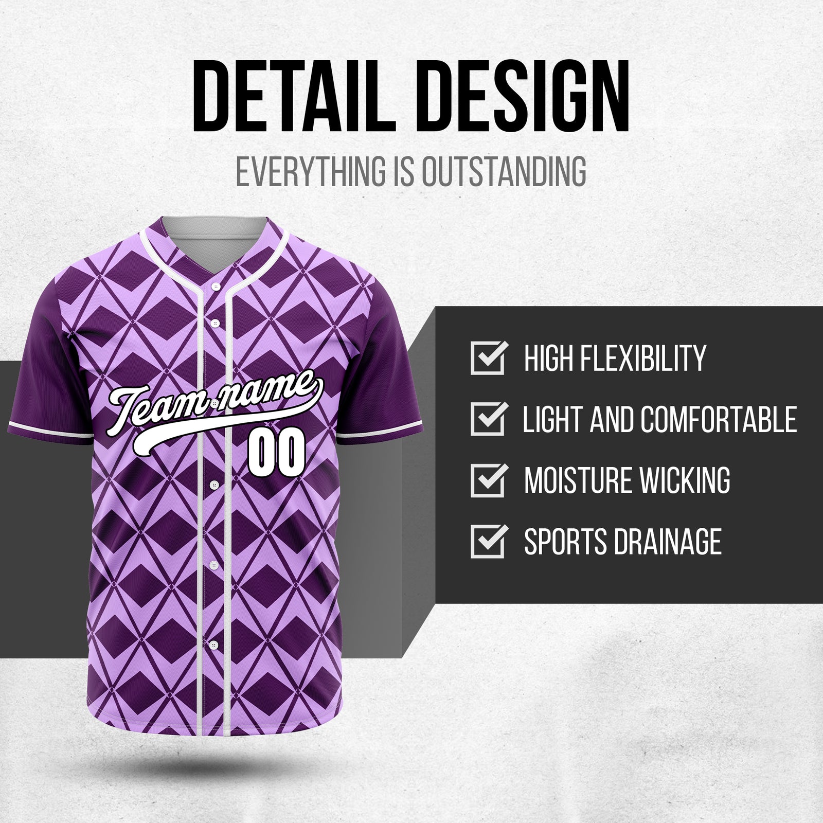 Custom Rhombus Blaze Purple Baseball Sports Jersey Personalized Uniform with Name & Number