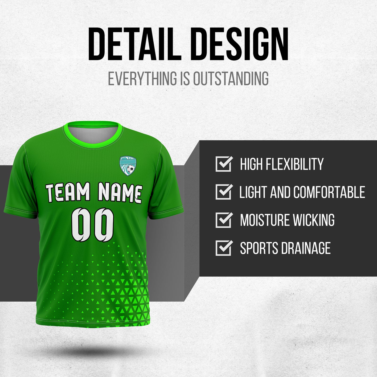 Custom Tri-Edge R Side Pattern Soccer Green Sport Tops Jersey