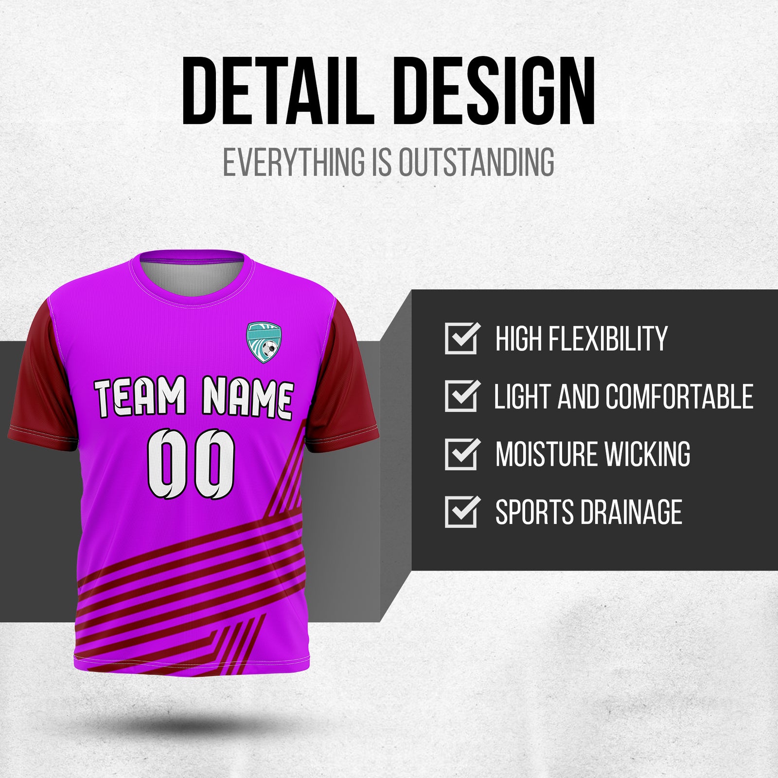Custom Rapid Line R Side Pattern Purple Soccer sport Tops Jersey