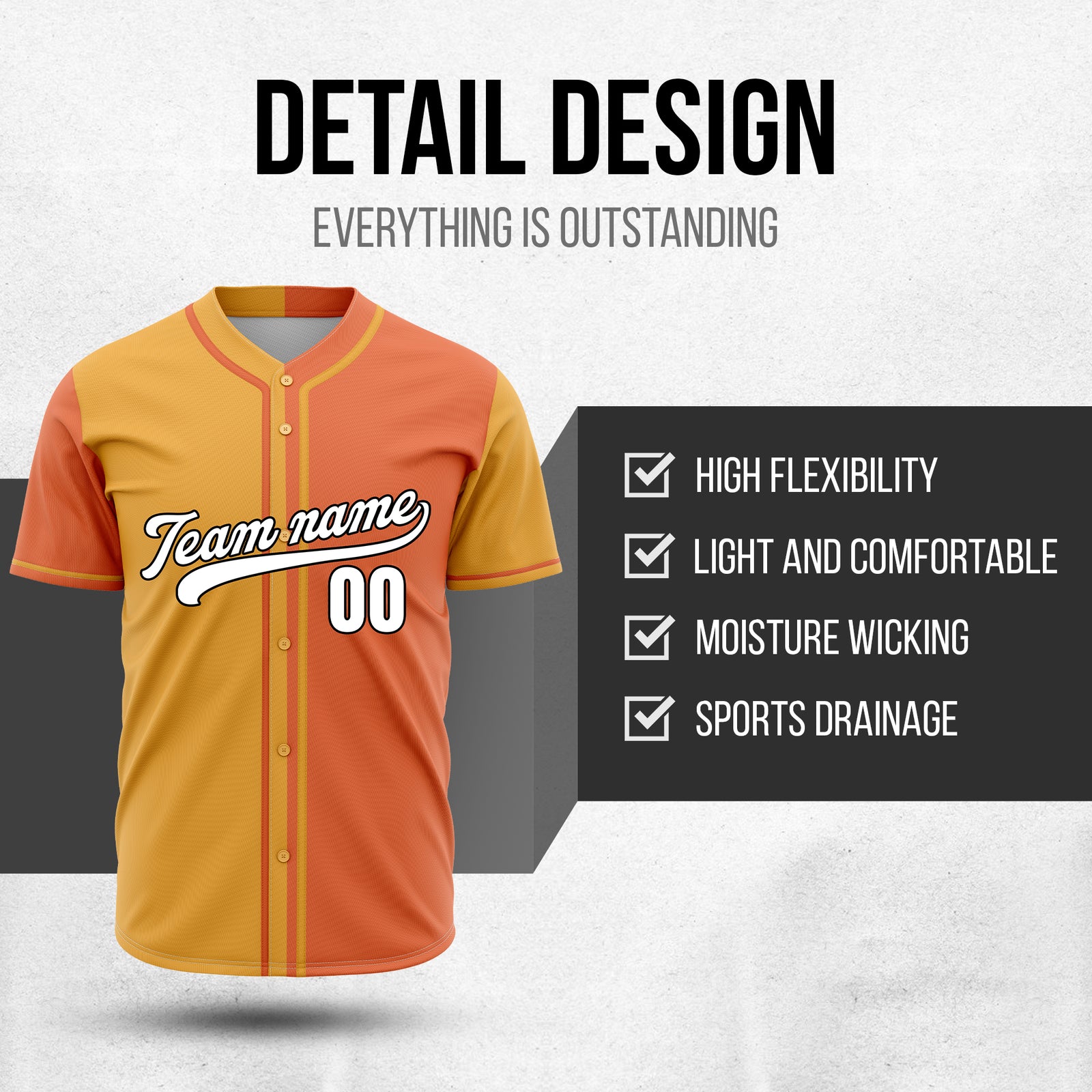 Custom Split Baseball Orange Sports Jersey Personalized Uniform with Name & Number