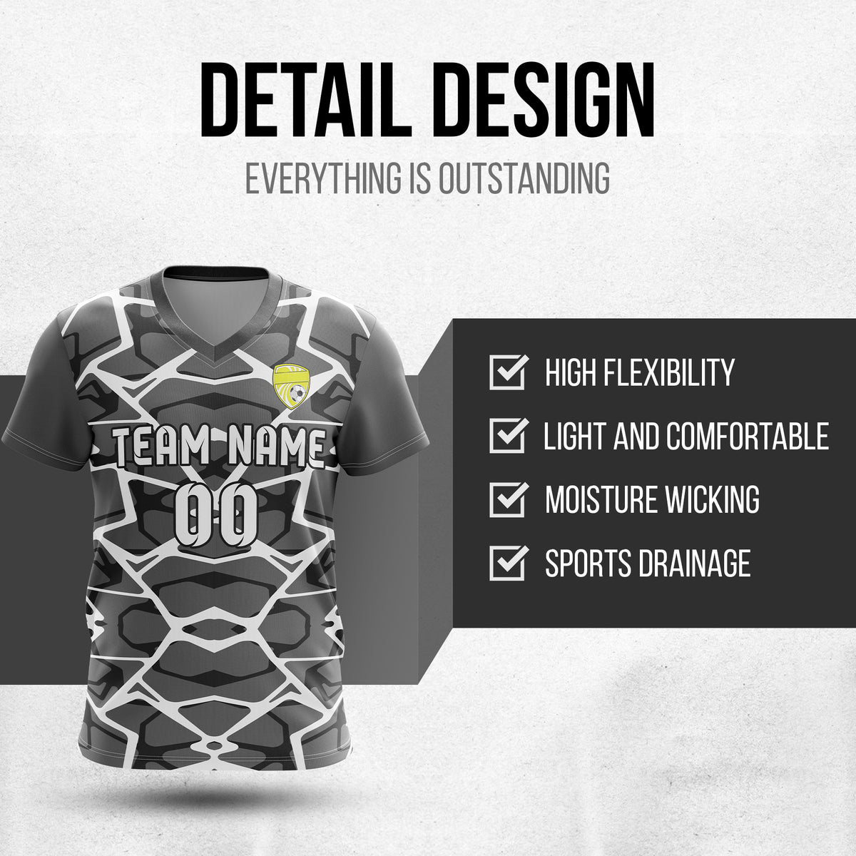 Custom Wild Pulse V-Full Pattern Dark Grey Soccer sport Tops Jersey