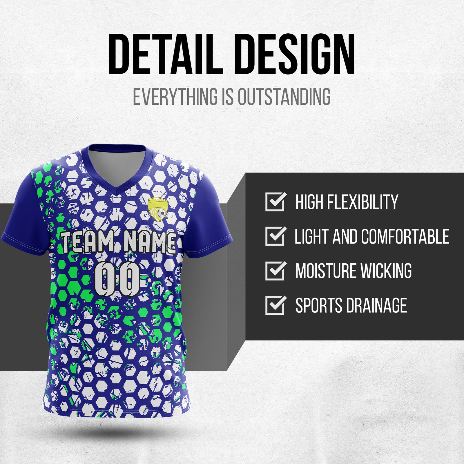 Custom Hex V-Full Pattern Navy Soccer sport Tops Jersey