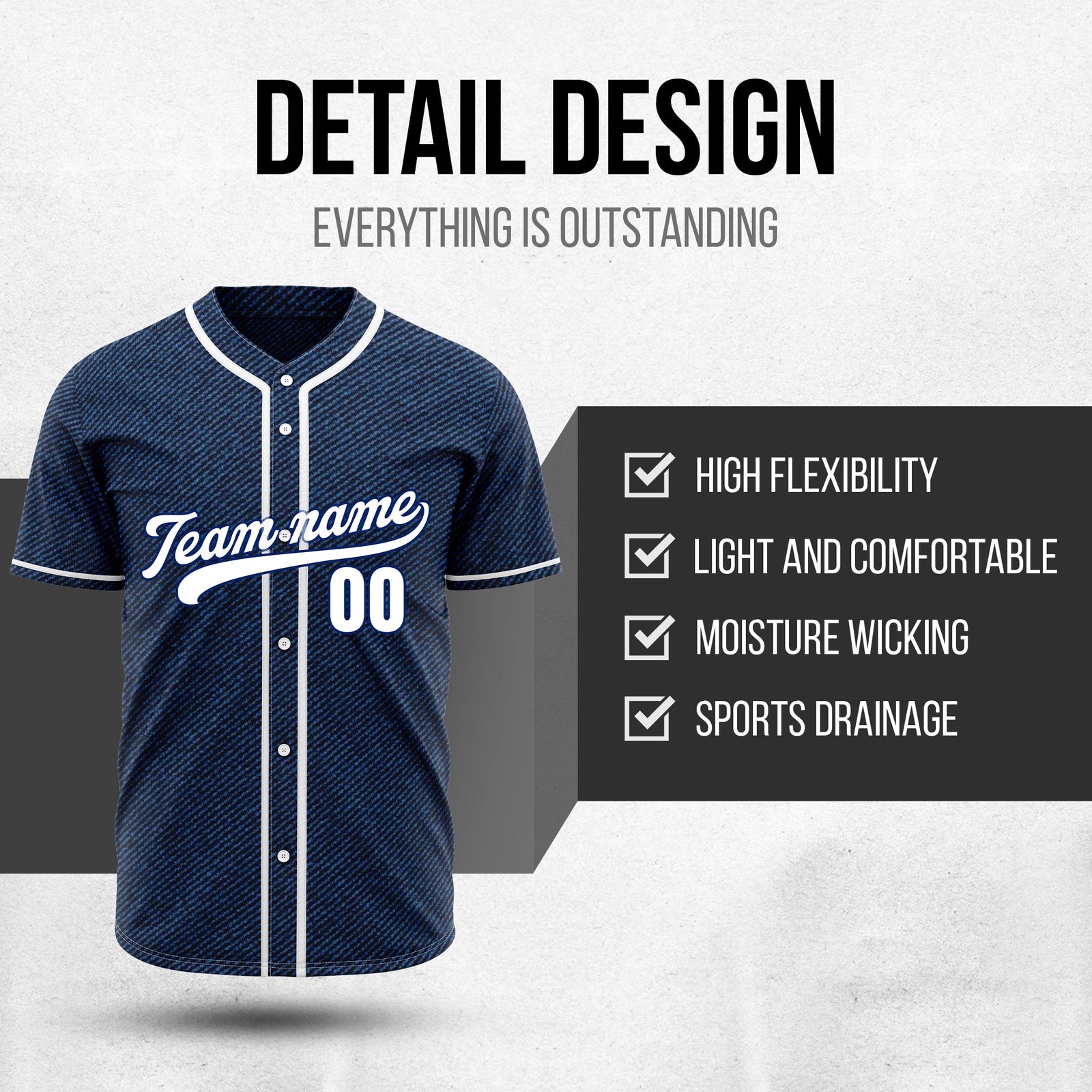 Custom Vintage Denim Baseball Sports Jersey Personalized Uniform with Name & Number