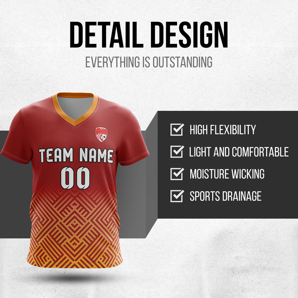 Custom Shadow Line V-Side Pattern Red Soccer sport Tops Jersey