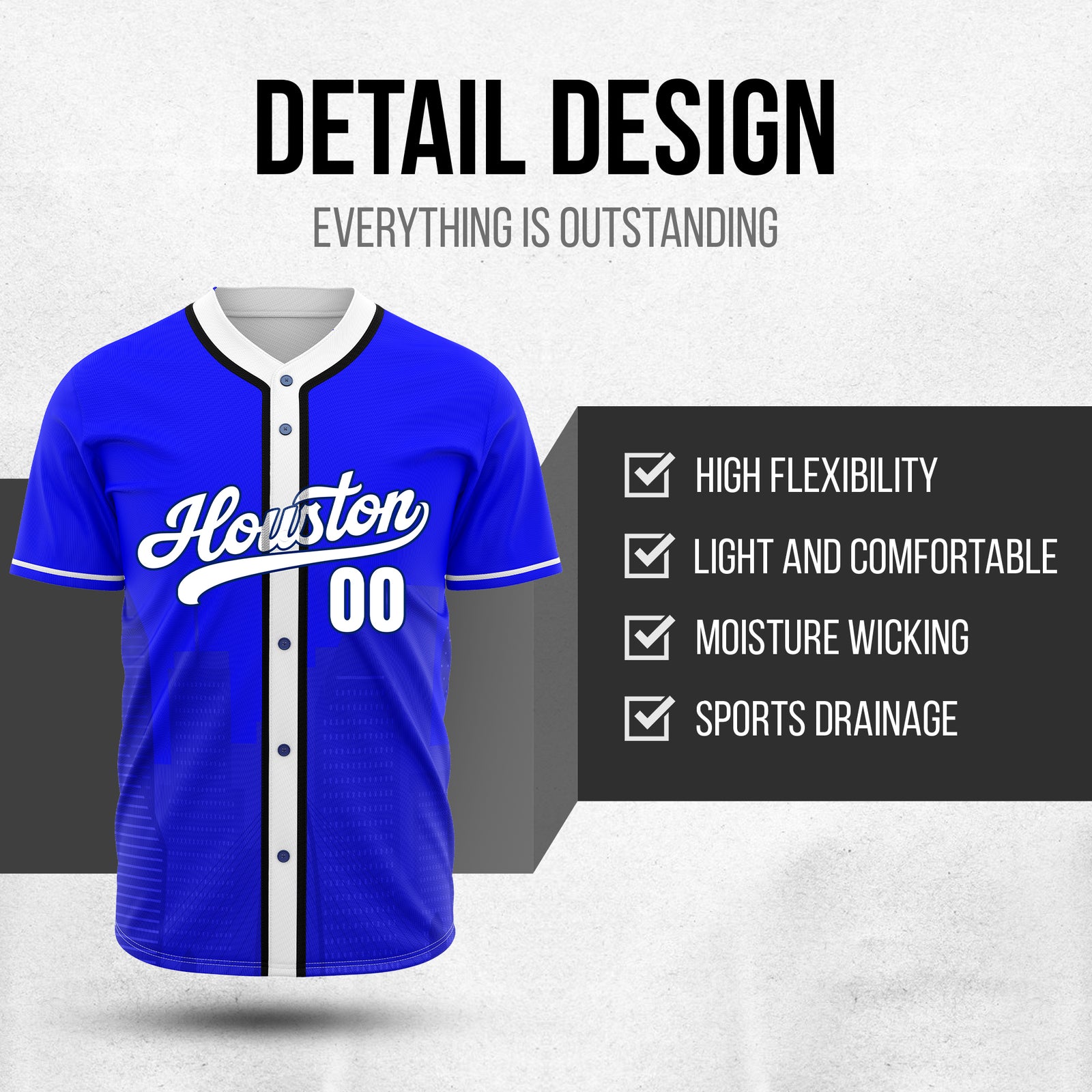 Custom City Pulse Blue Baseball Sports Jersey Personalized Uniform with Name & Number