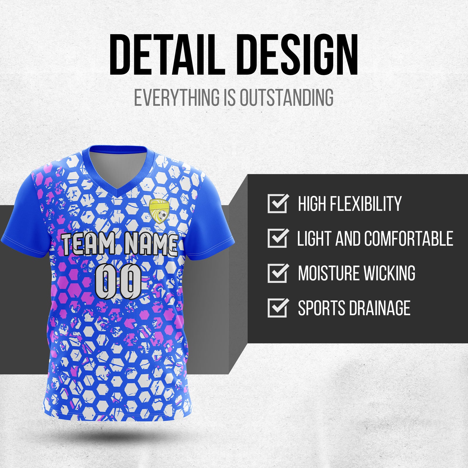 Custom Hex V-Full Pattern Blue Soccer sport Tops Jersey