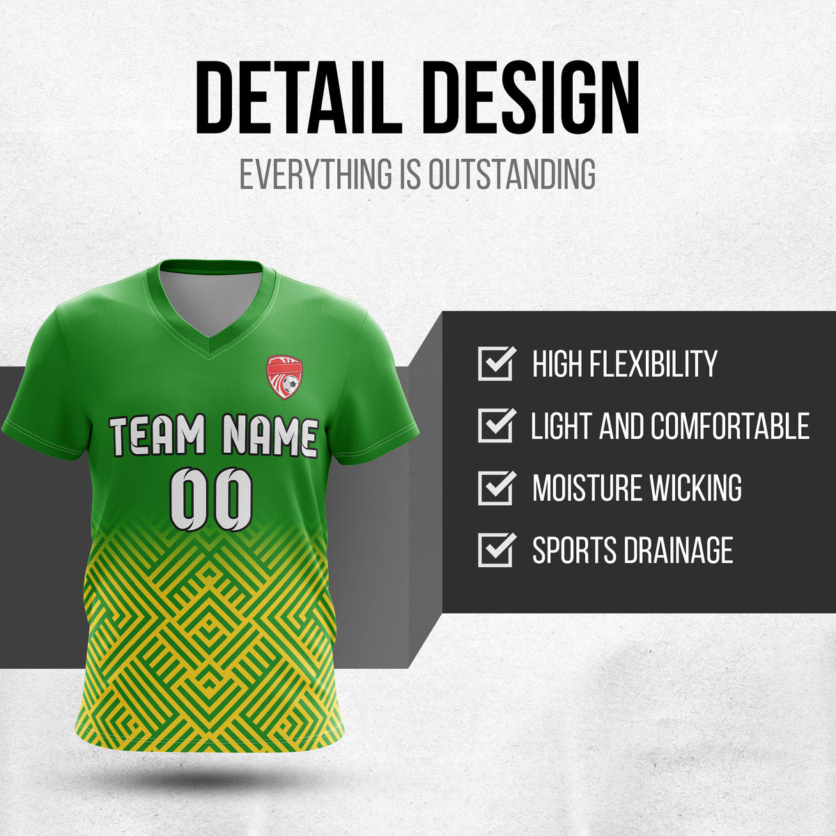 Custom Shadow Line V-Side Pattern Green Soccer sport Tops Jersey