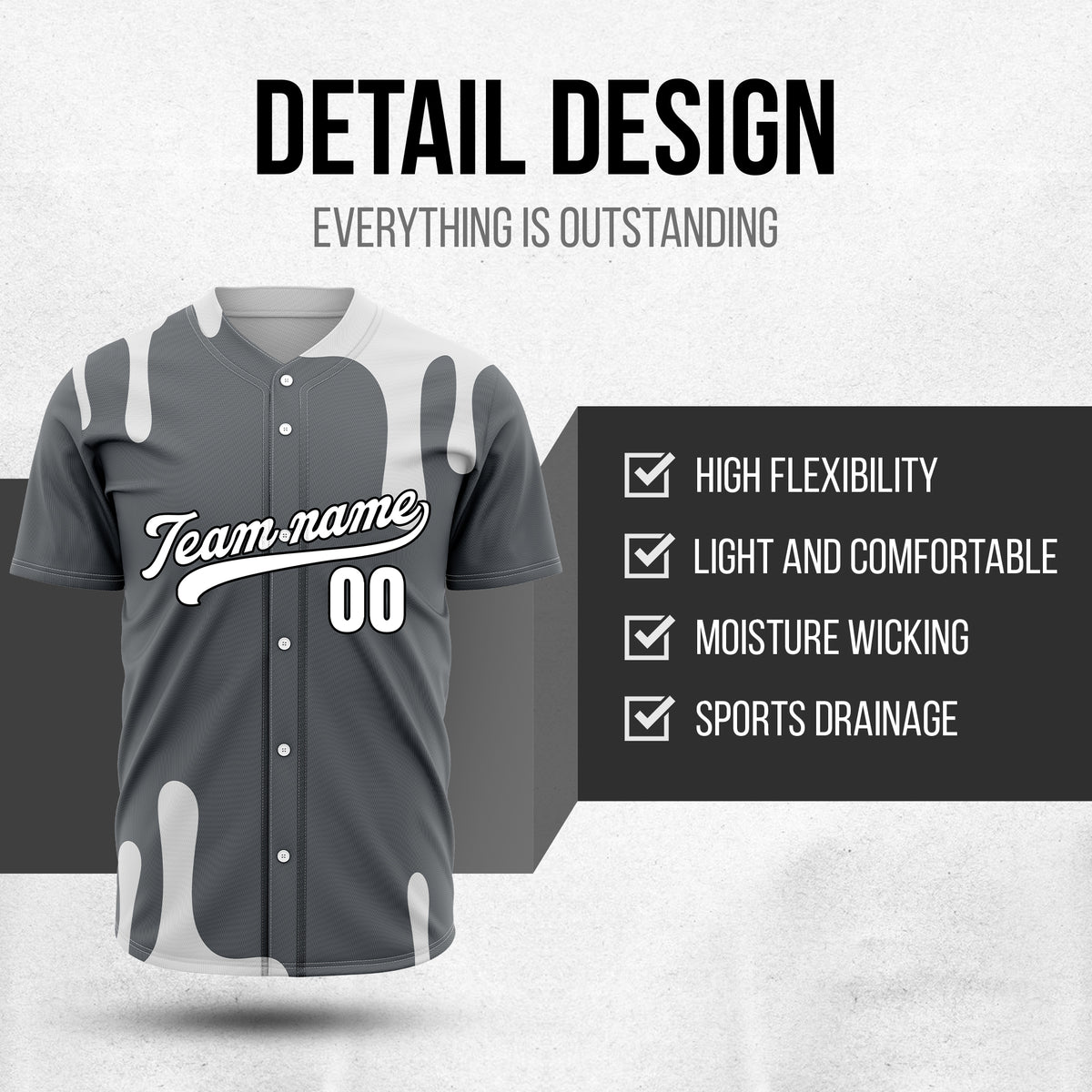 Custom Ink Dripline Dark Grey Sports Jersey Personalized Uniform with Name & Number