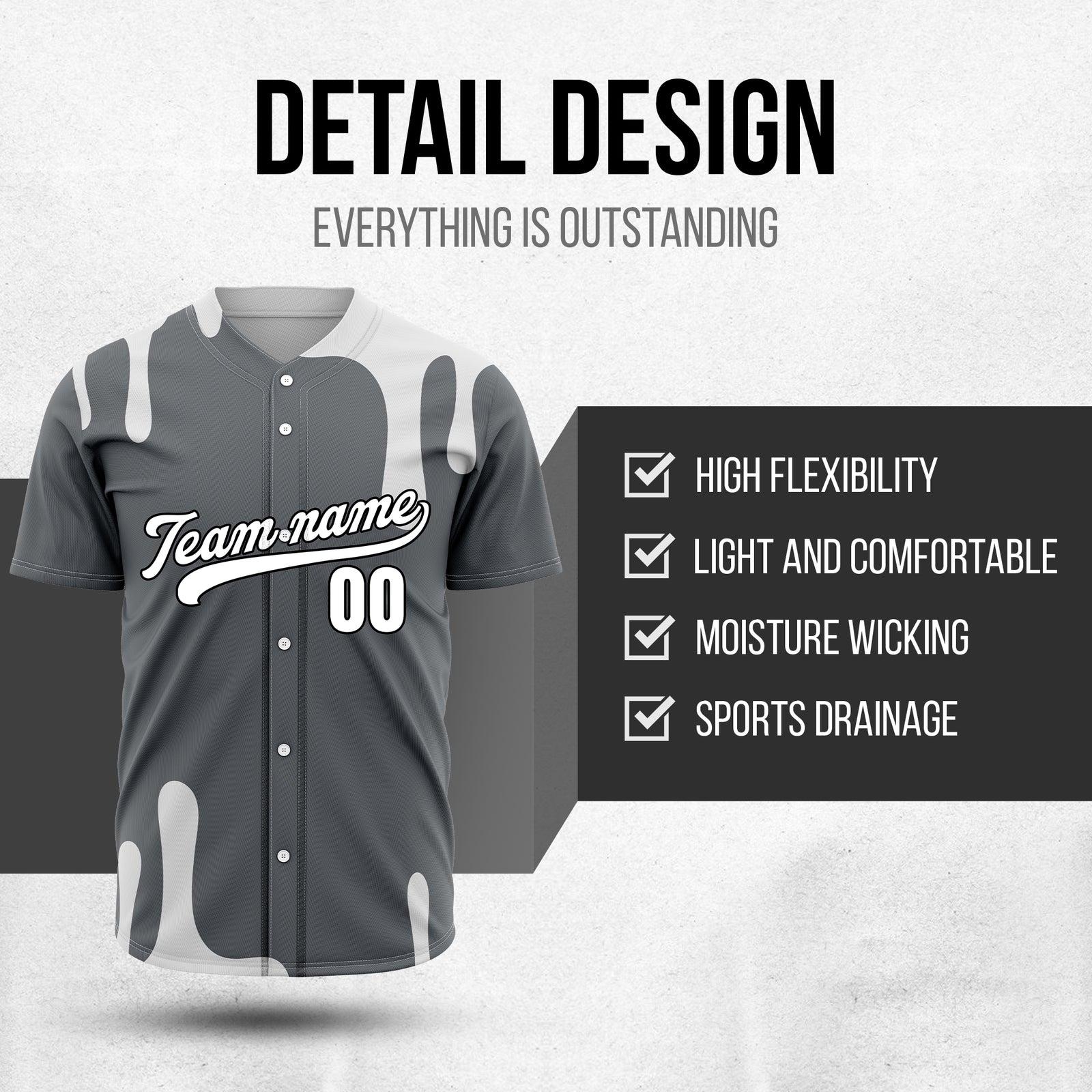 Custom Ink Dripline Dark Grey Sports Jersey Personalized Uniform with Name & Number