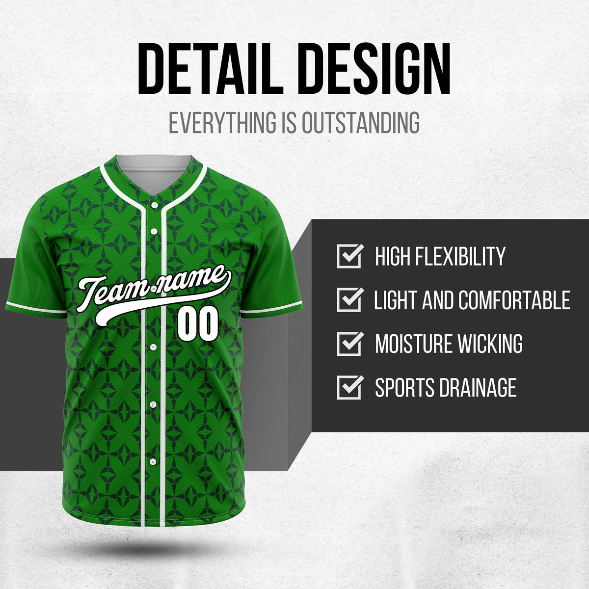 Custom Rhombic Green Baseball Sports Jersey Personalized Uniform with Name & Number