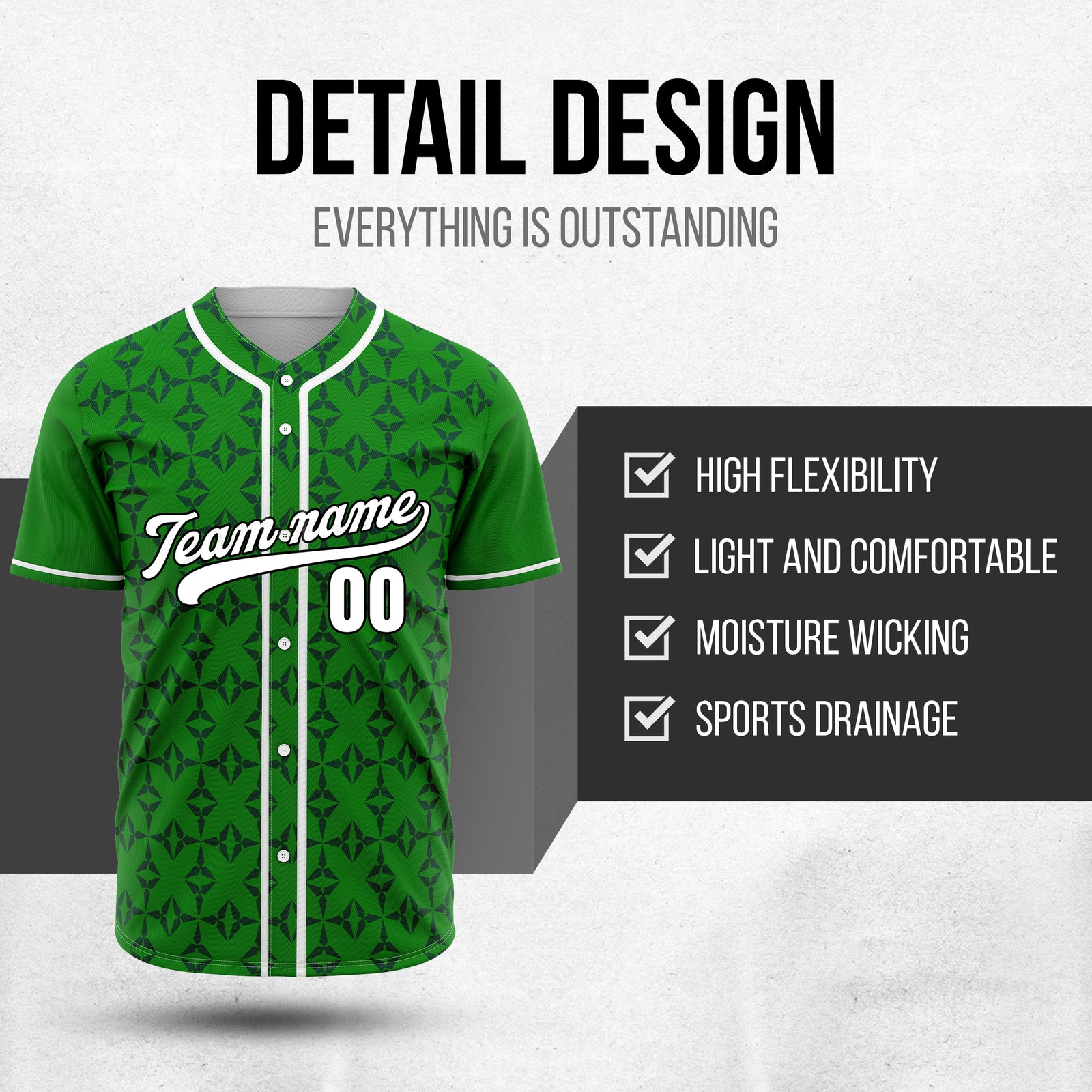 Custom Rhombic Green Baseball Sports Jersey Personalized Uniform with Name & Number
