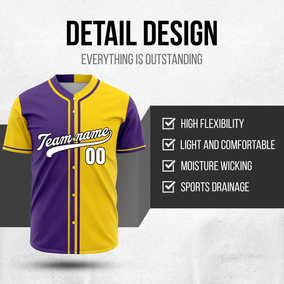 Custom Split Baseball Yellow Sports Jersey Personalized Uniform with Name & Number