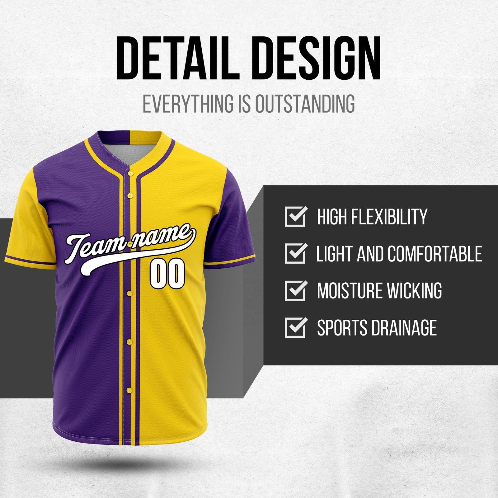 Custom Split Baseball Yellow Sports Jersey Personalized Uniform with Name & Number