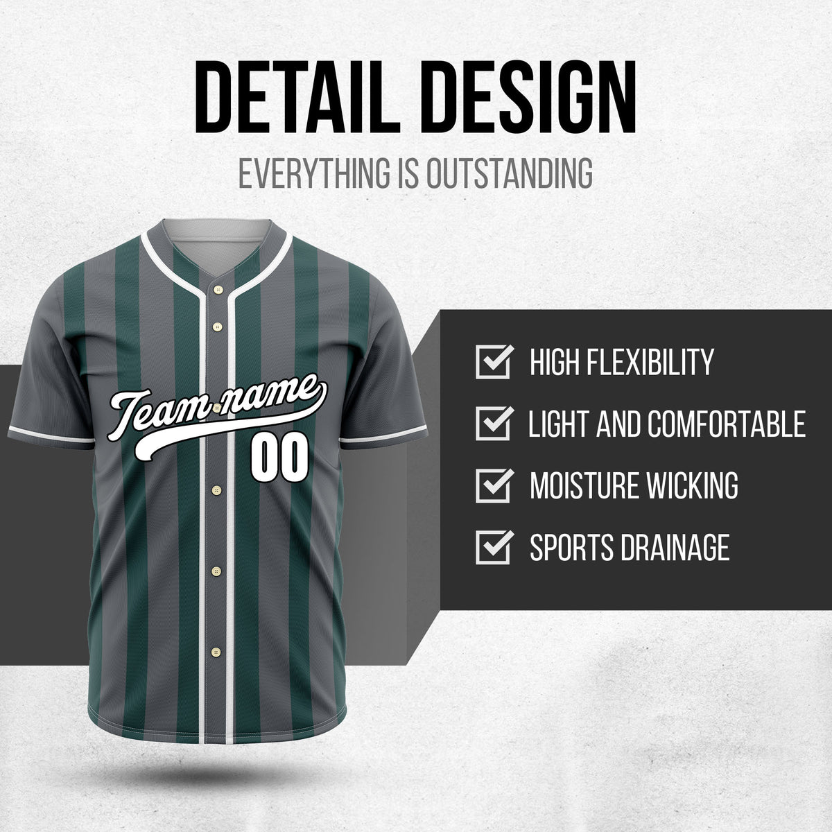 Custom Strikeforce Dark Grey Raglan Style Baseball Sports Jersey Personalized Uniform with Name & Number