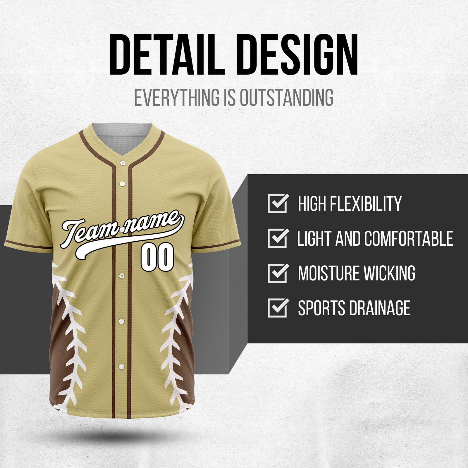 Custom Stitchline Baseball Khaki Sports Jersey Personalized Uniform with Name & Number