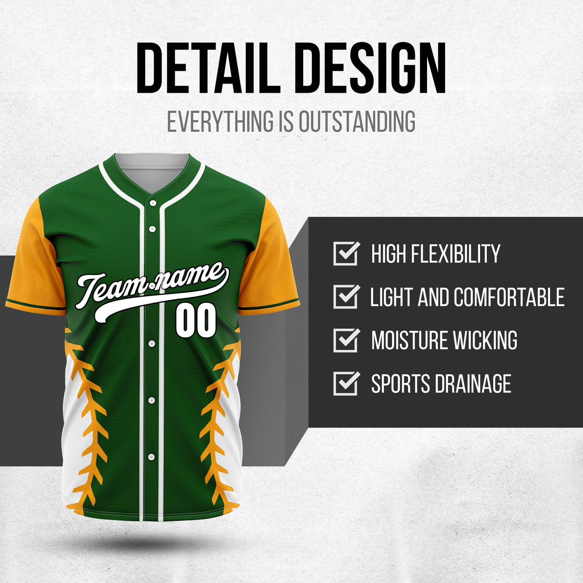 Custom Stitchline Baseball Green Sports Jersey Personalized Uniform with Name & Number