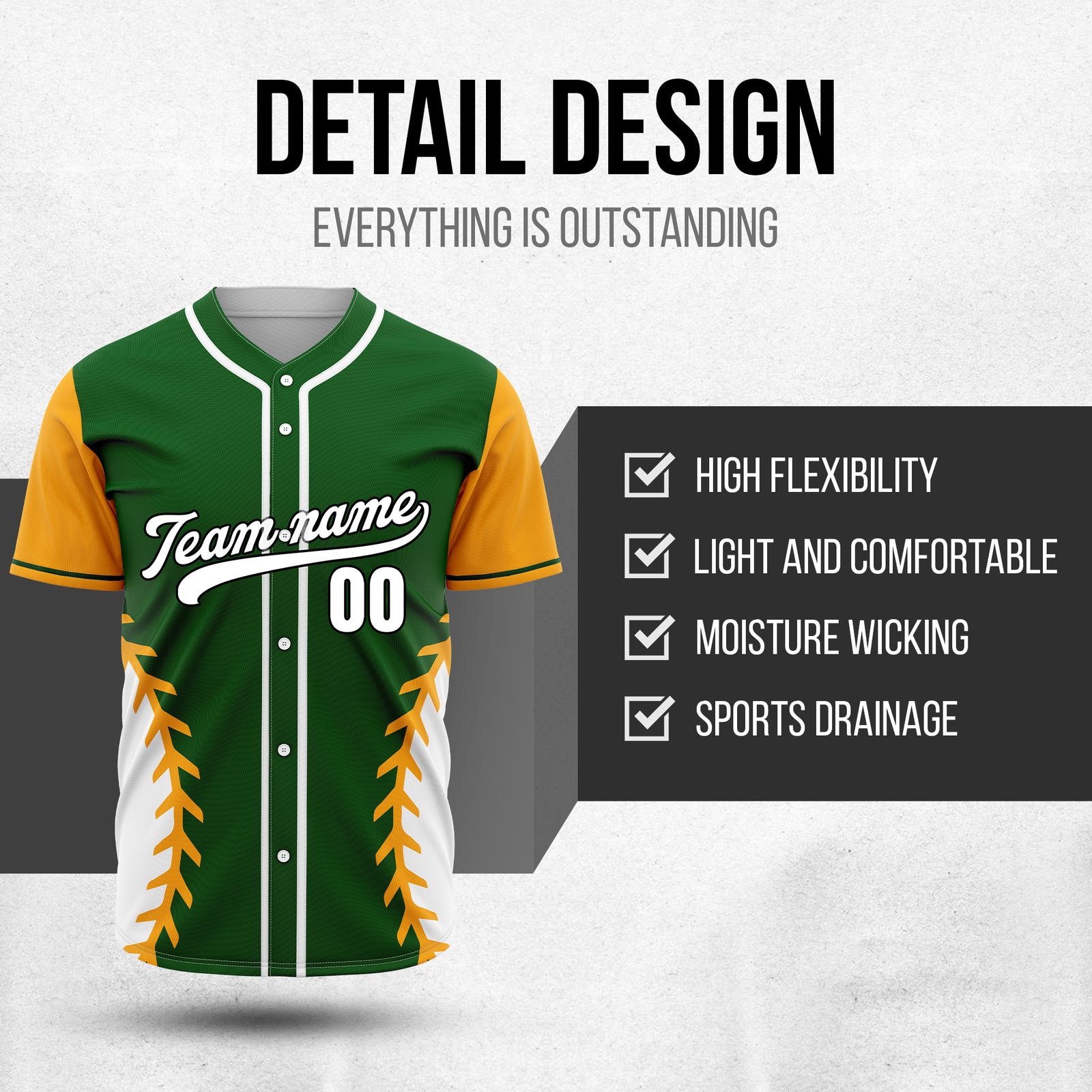 Custom Stitchline Baseball Green Sports Jersey Personalized Uniform with Name & Number
