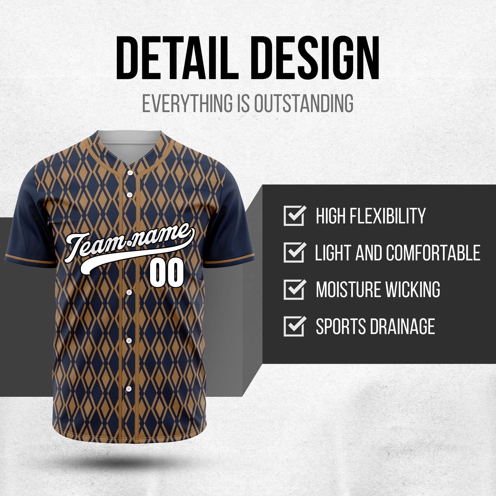 Custom Rhombic Edge Navy Baseball Sports Jersey Personalized Uniform with Name & Number