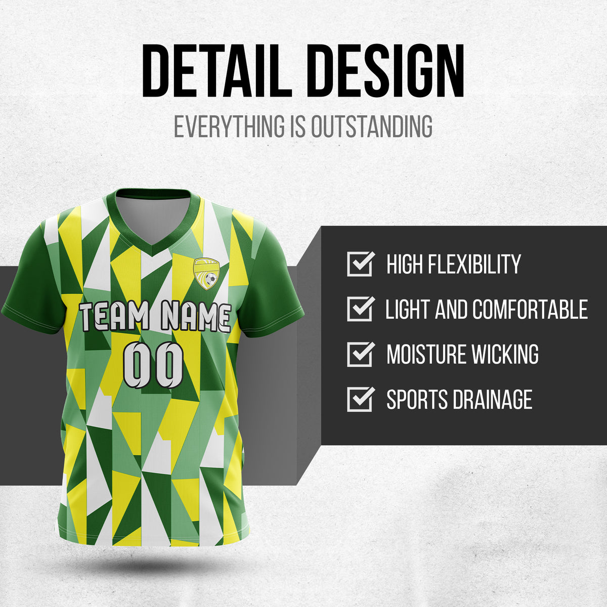 Custom Crystal V-Full Pattern Green Soccer sport Tops Jersey