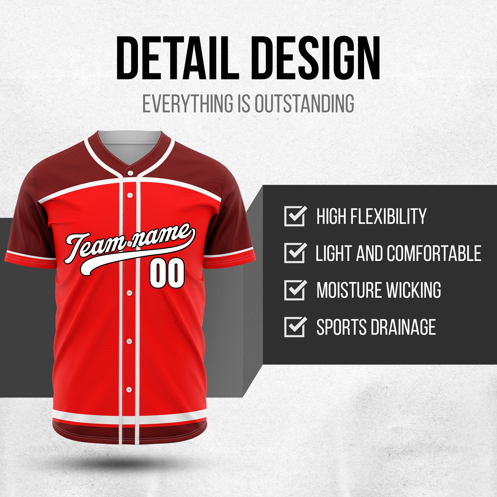 Custom Marquee Classic Baseball Red Sports Jersey Personalized Uniform with Name & Number
