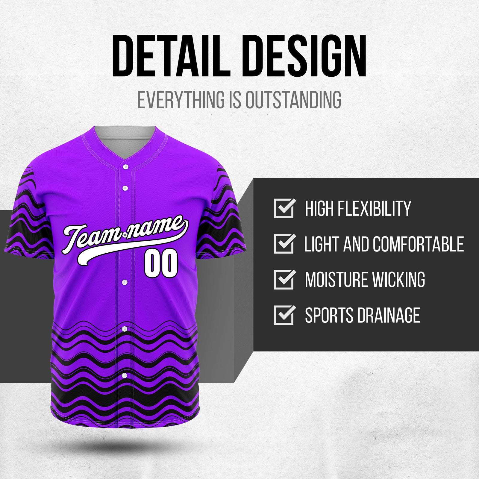 Custom Wave Purple Baseball Sports Jerseys Personalized Uniform with Name & Number