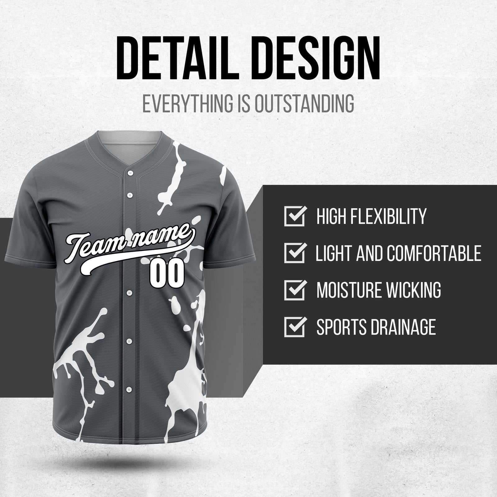 Custom Ink Paint Pop Dark Grey Sports Jersey Personalized Uniform with Name & Number