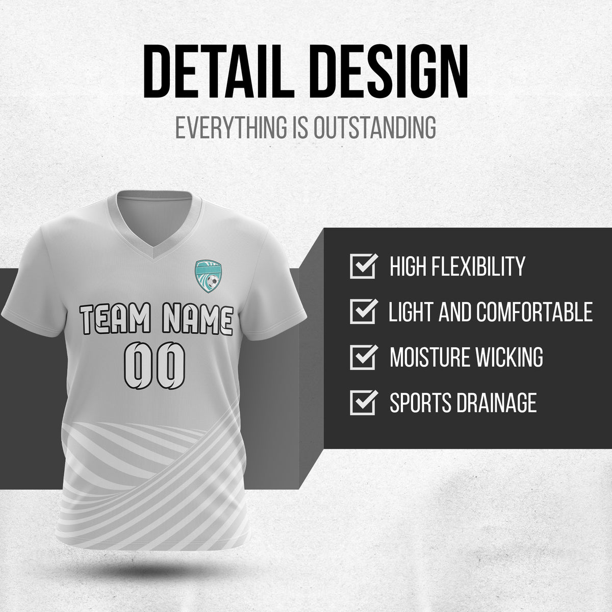 Custom WaveLine Stripe V-Neck Grey Soccer sport Tops Jersey