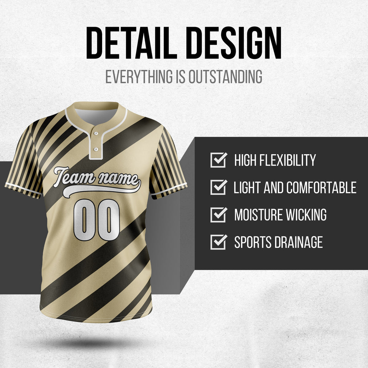 Custom Vibe Split Khaki Baseball Sports Jersey Personalized Uniform with Name & Number