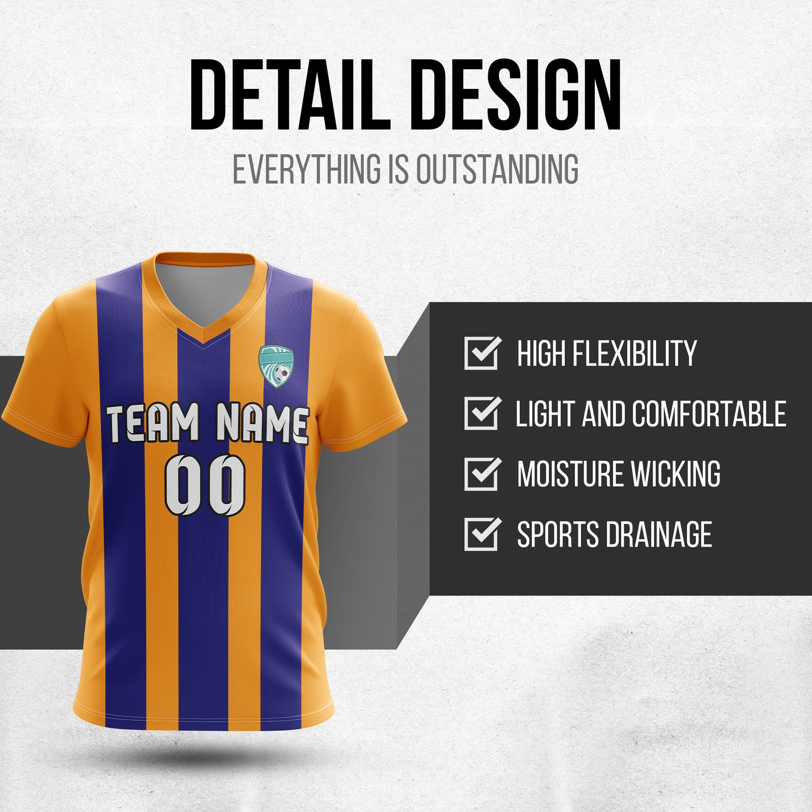 Custom Striker Stripe V-Neck Orange Soccer sport Tops Jersey