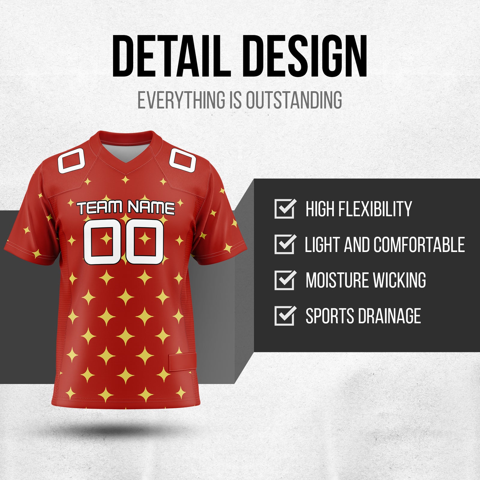 Custom Elite Star Pattern Red Mesh Authentic Football Jersey