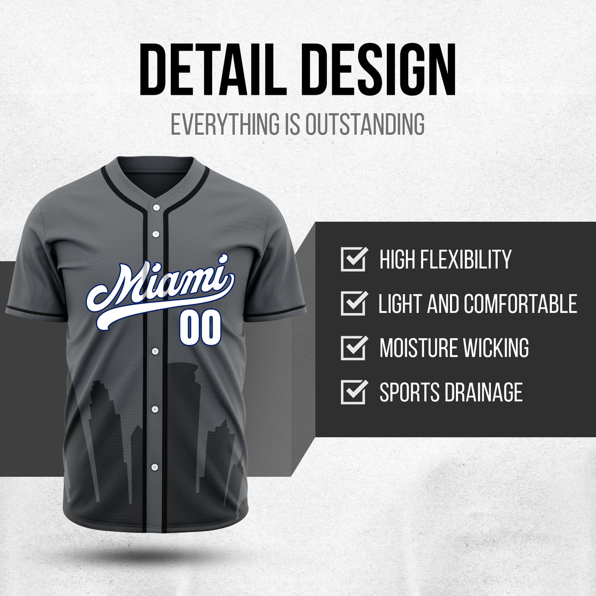 Custom City Tide Dark Grey Baseball Sports Jersey Personalized Uniform with Name & Number