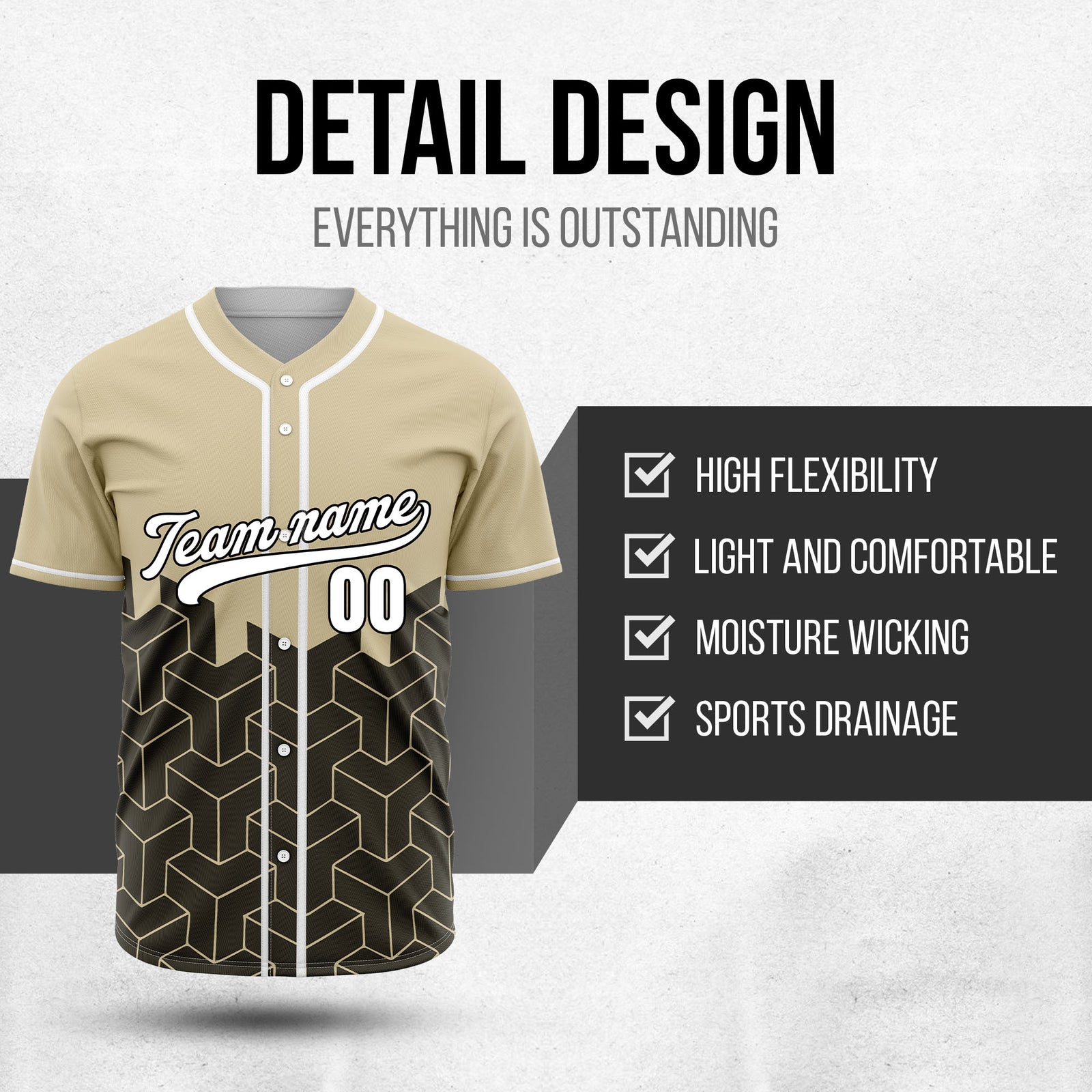 Custom Grid Iron Khaki Baseball Sports Jersey Personalized Uniform with Name & Number