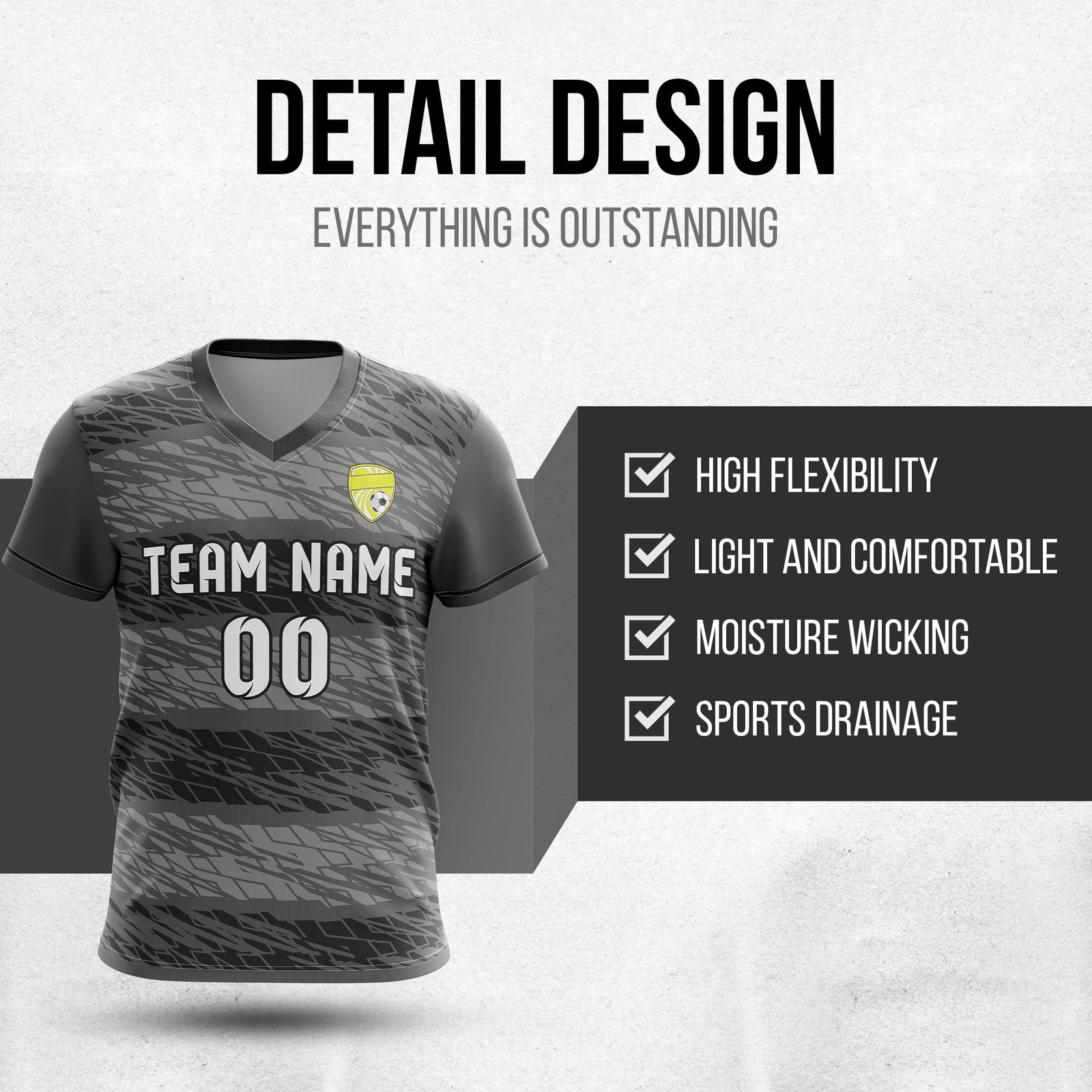 Custom Flare Strike V-Full Pattern Dark Grey Soccer sport Tops Jersey