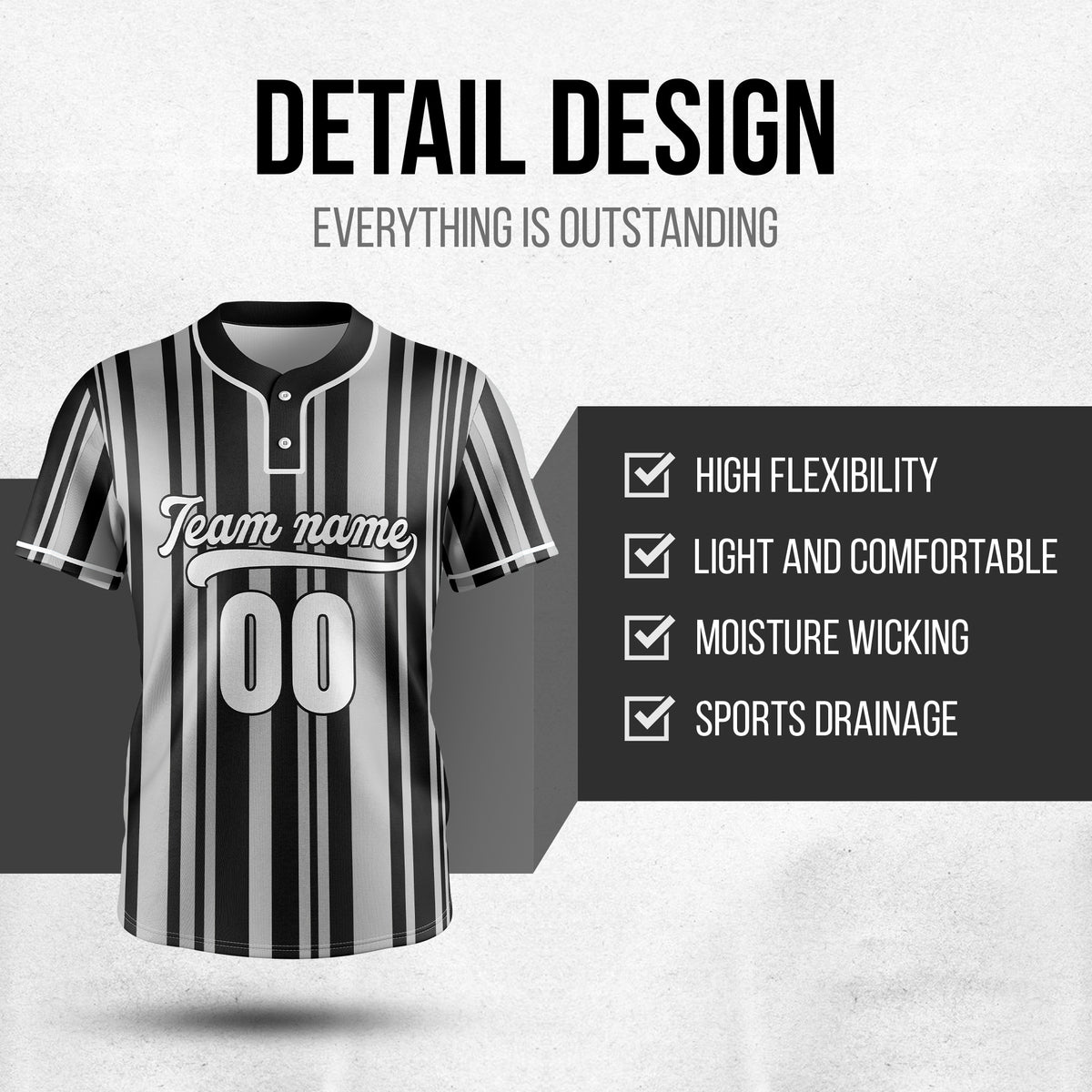 Custom Stripe Fusion Black Baseball Sports Jersey Personalized Uniform with Name & Number