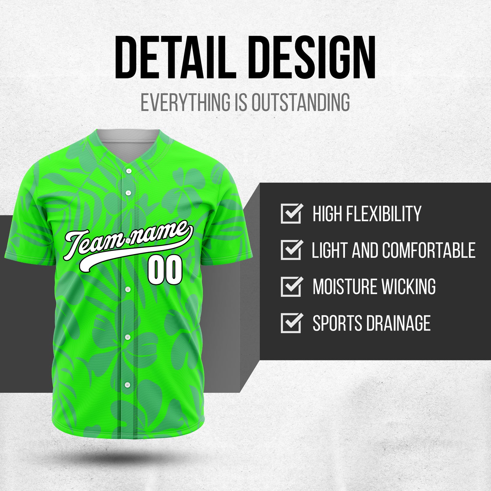 Custom Hawaiian Neon Green Baseball Sports Jersey Personalized Uniform with Name & Number