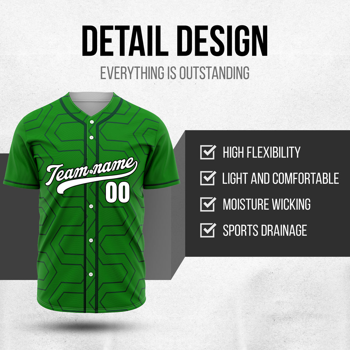 Custom Rhombus Rush Green Baseball Sports Jersey Personalized Uniform with Name & Number