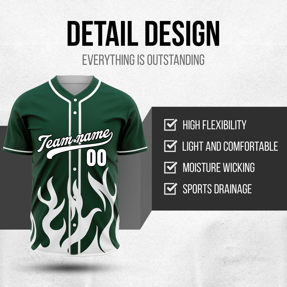 Custom Burnout Green Baseball Sports Jersey Personalized Uniform with Name & Number